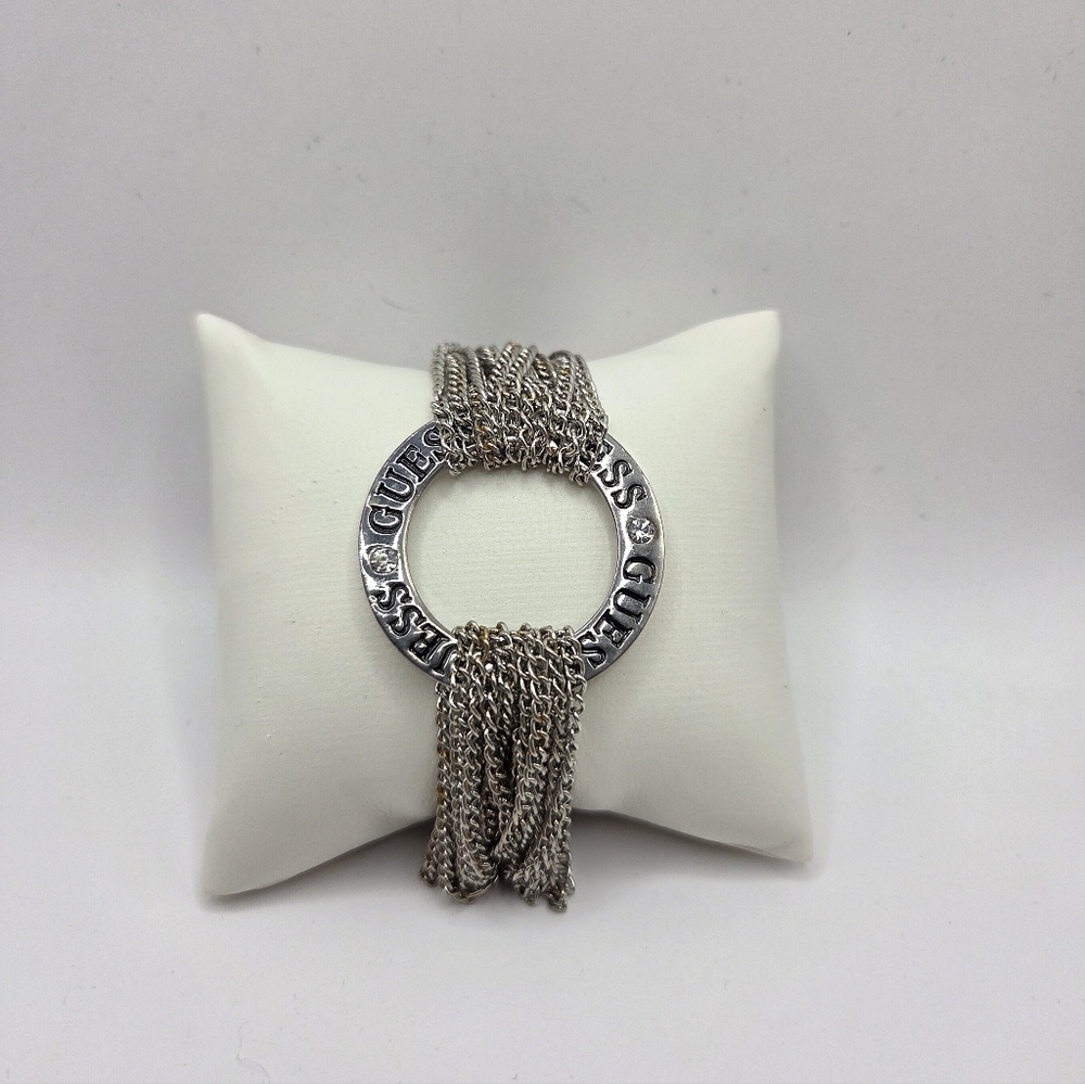 Guess Silvertone Embellished Logo Multi-Chain Bracelet ~ Pre-Owned